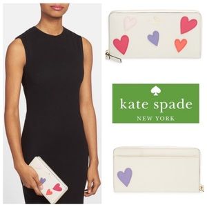 Kate Spade Cement Chalk White with Multi-Colored Hearts Wallet Truly Yours